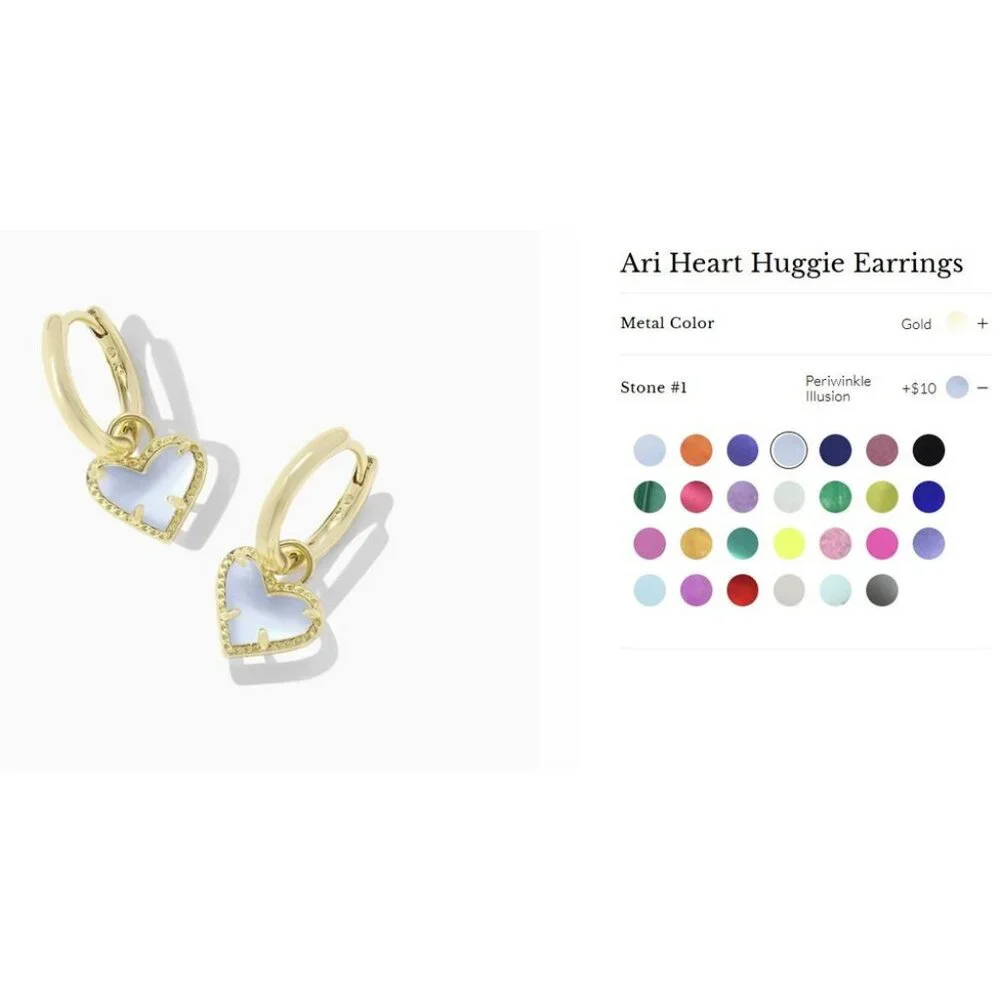 Kendra Scott Ari Heart Huggie Periwinkle Illusion Earrings Gold Plated - Picture 5 of 5